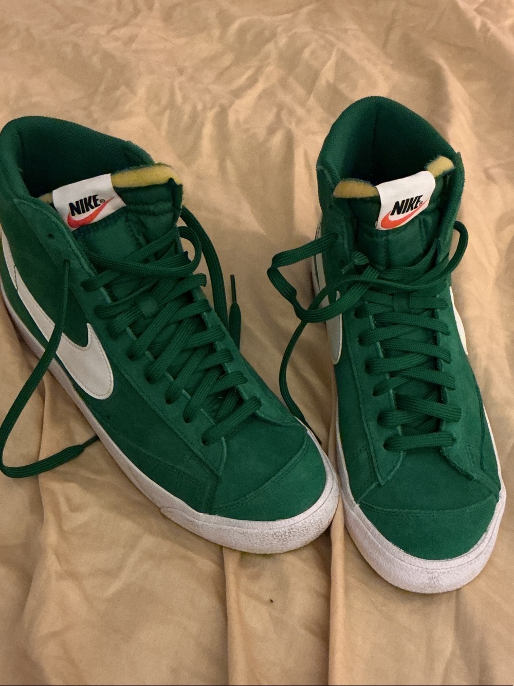 Nike  Green Suede High-Top Sneakers with White Swoosh